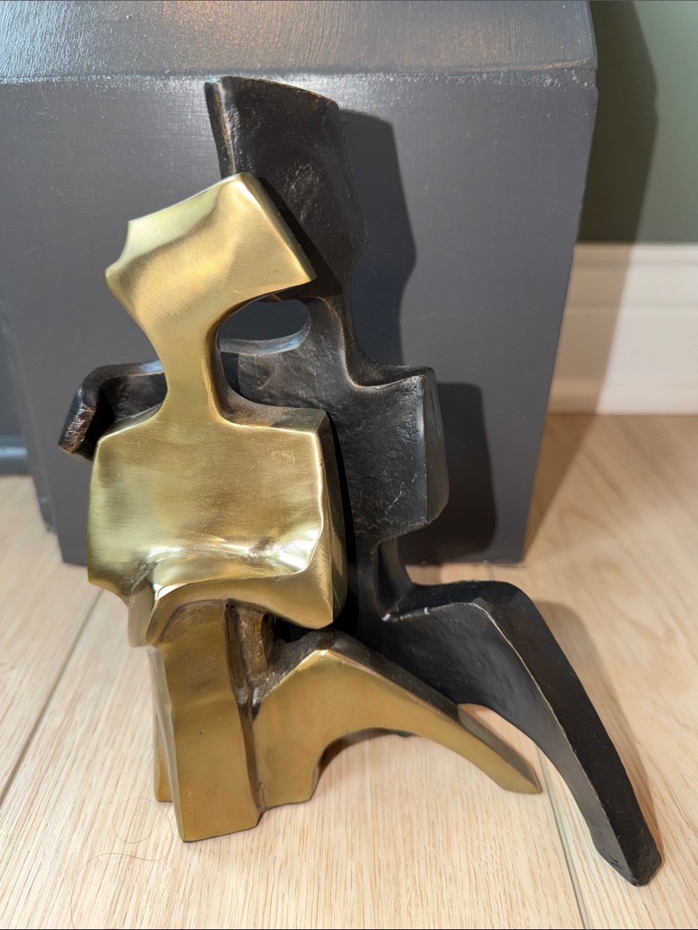 Brass and Black Abstract Sculpture: A Couple - Modern Home Art